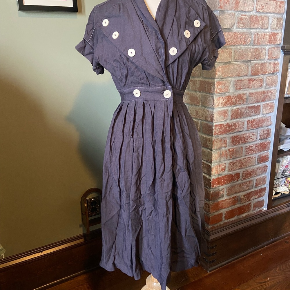 Elegant Navy Button-Down Dress